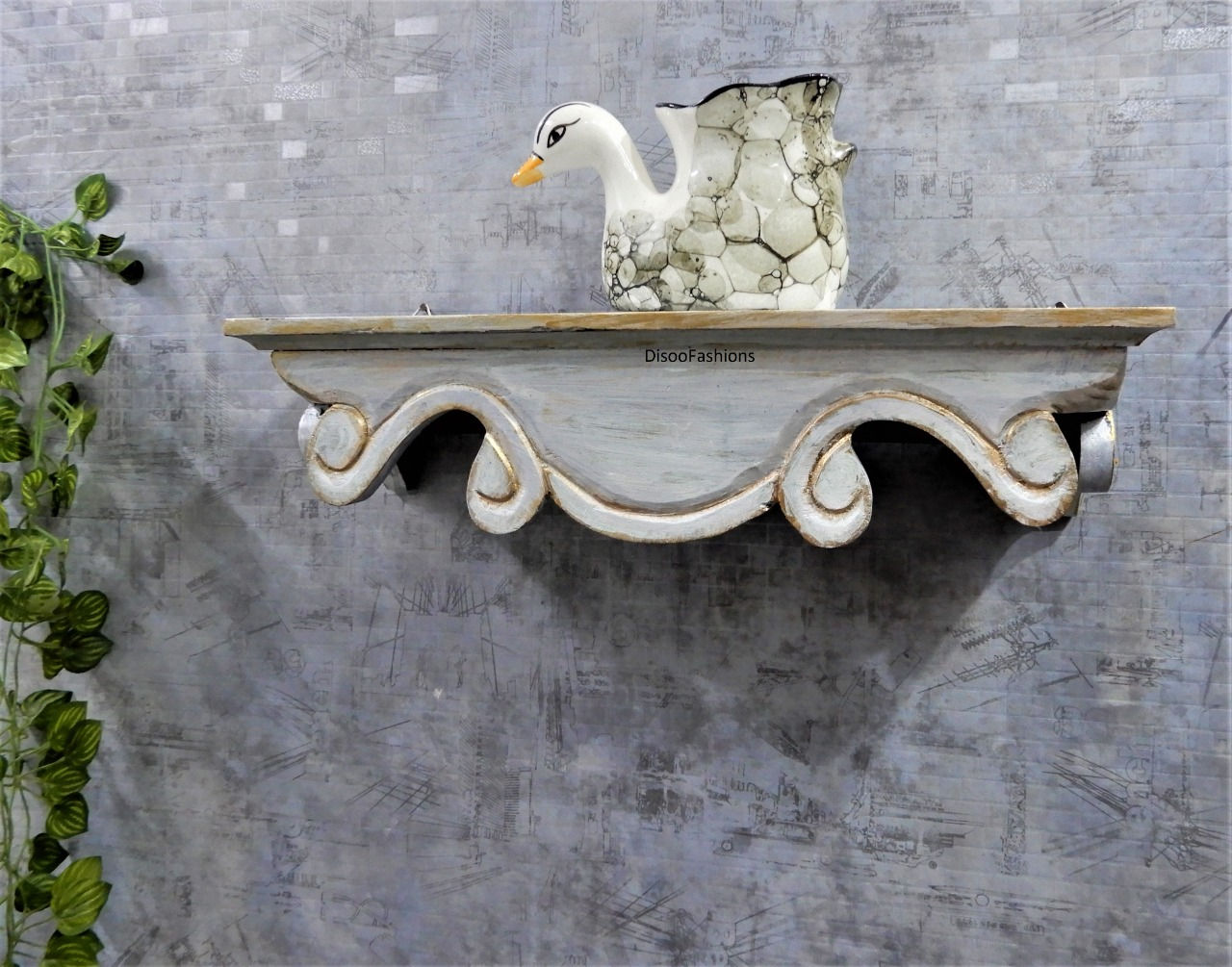 Wall Shelf - Pooja Shelf White Gold Color