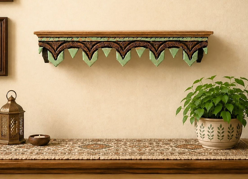 Thumbnail: Jyotisha -Wall Shelf - Pooja Shelf hand crafted