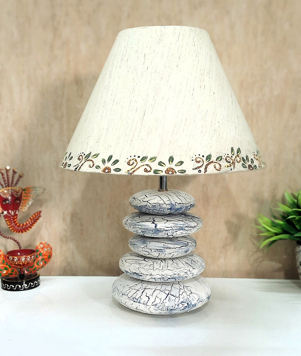 Thumbnail: Table Lamp - Distress Effect -Wooden Pebble stones Vintage