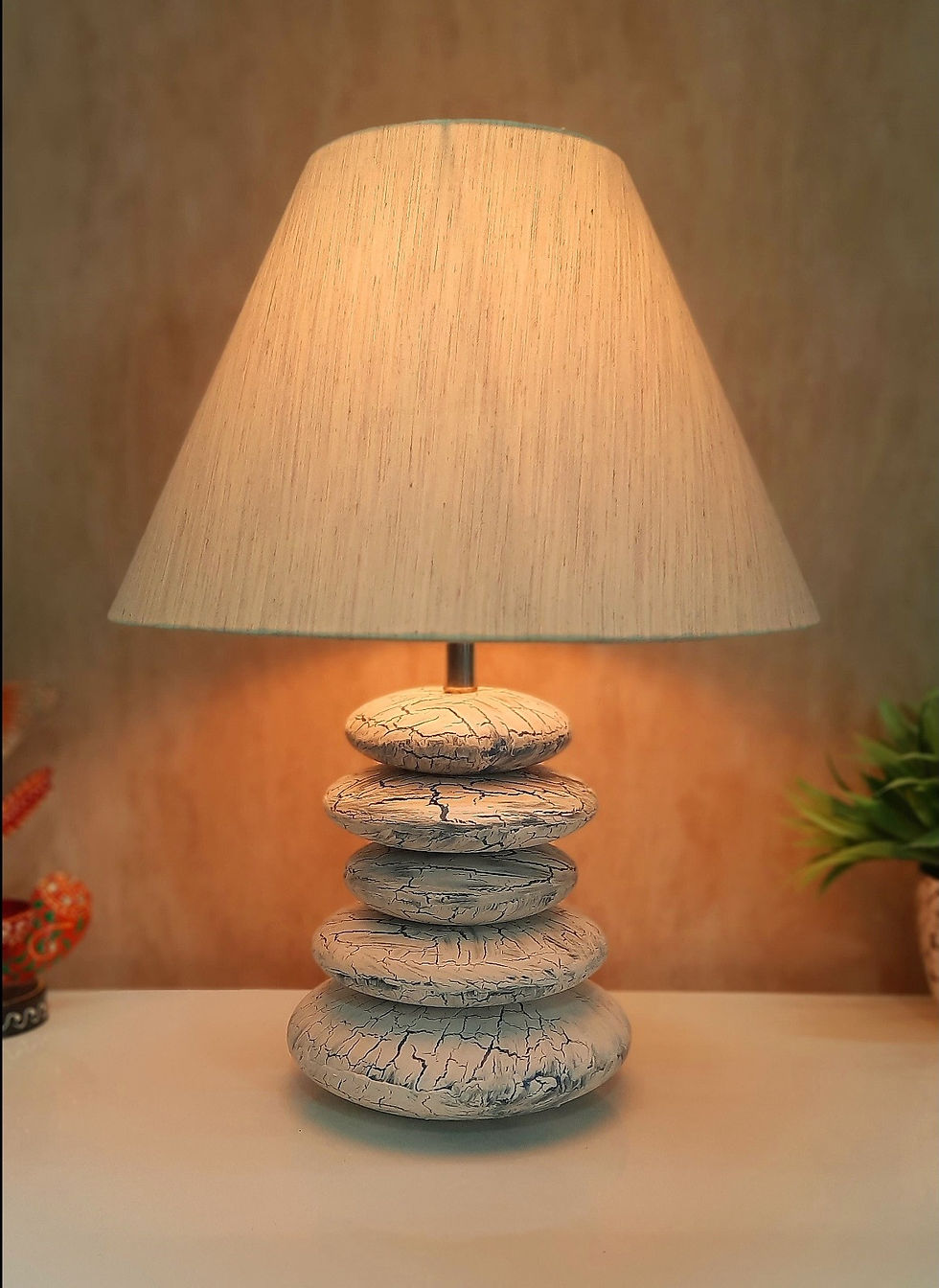 Thumbnail: Table Lamp - Distress Effect -Wooden Pebble stones Vintage