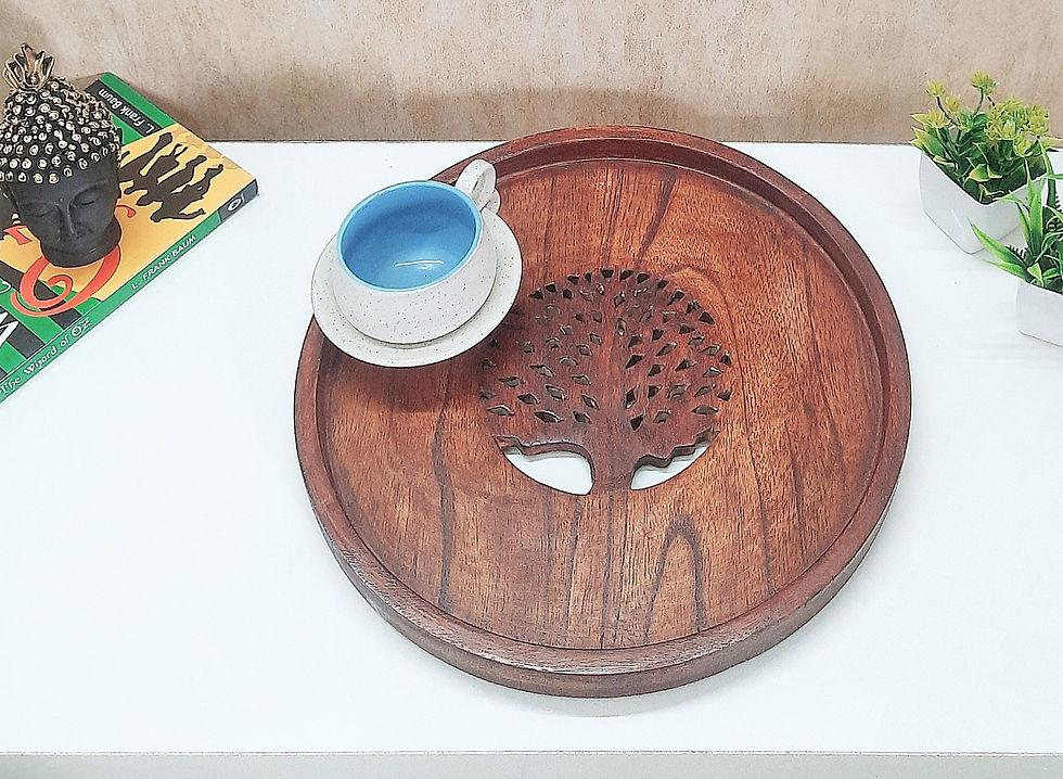 Thumbnail: Serving Tray of Acasia Wood with hand made carved Tree Design