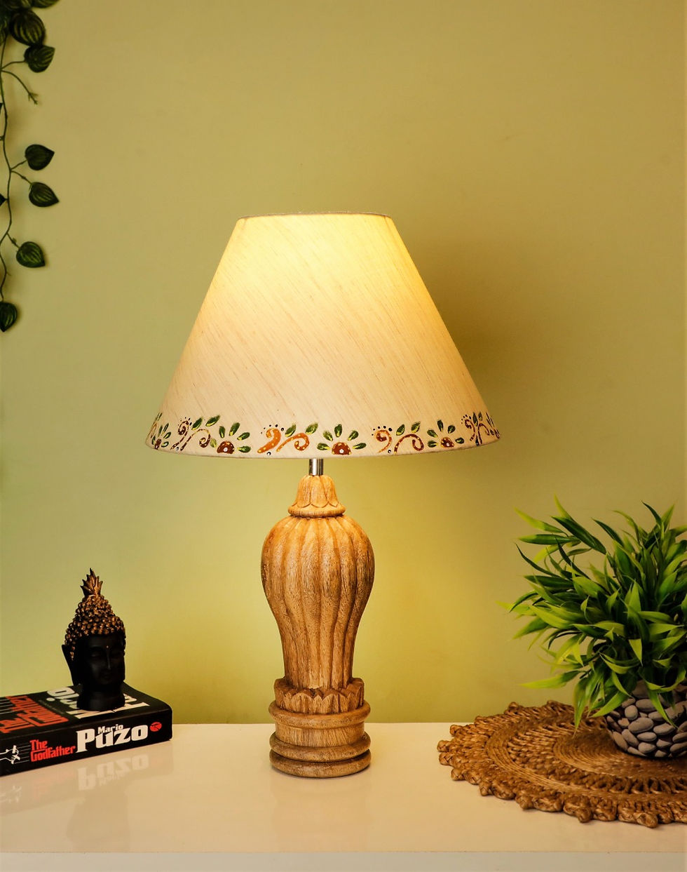 Thumbnail: Lamp Gada Pattern hand carved on premium wood (Natural Color)