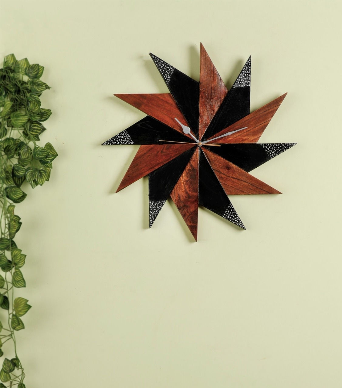 Wall Clock unique pattern With Mandala art Acasia Wood, handicraft