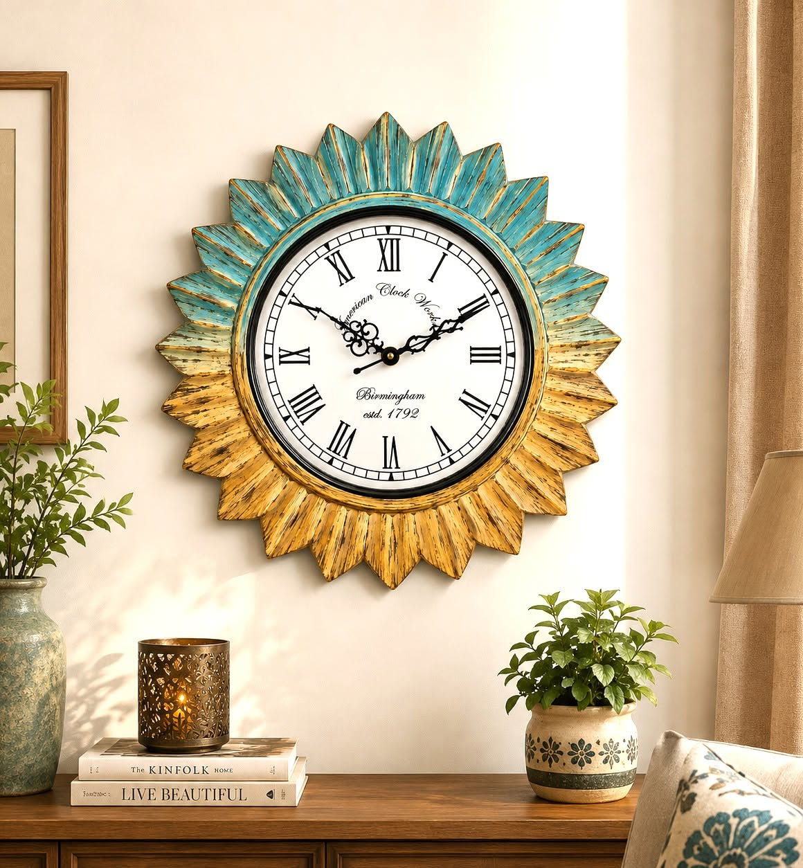 Rajshi Sunflower Wall Clock handcarved Home Decor