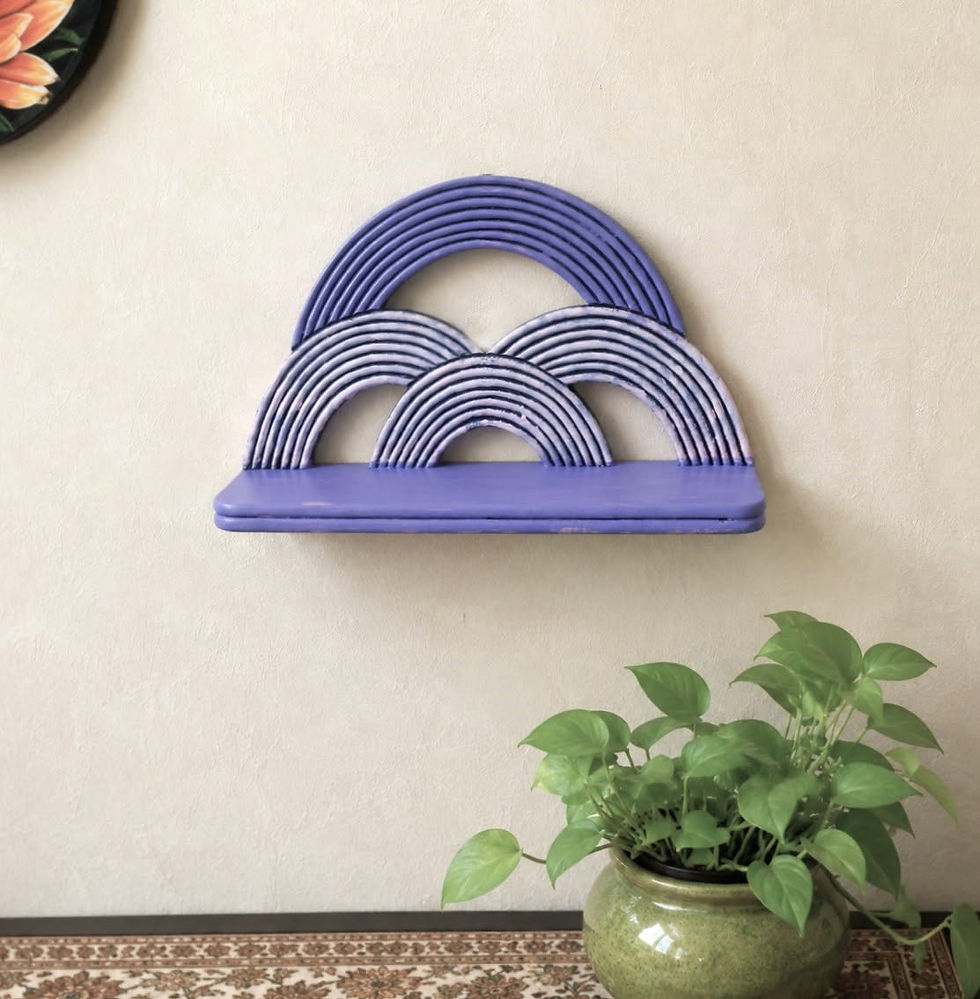 Thumbnail: Rainbow Multicolour Wall Shelf Artistic Hand Carved Pooja Shelf
