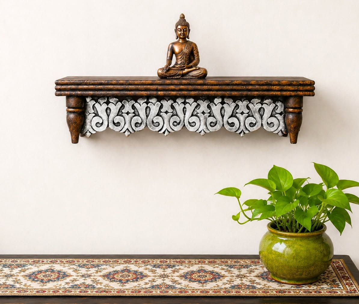 VyomPillar Wall Shelf Artistic Hand Carved Pooja Shelf