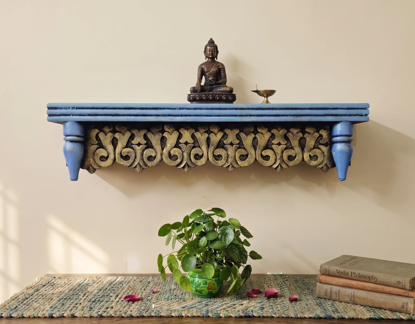 Anant Pillar Wall Shelf Artistic Hand Carved Pooja Shelf