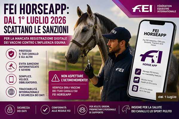 FEI HorseApp: DAL 1 LUGLIO SANZIONI PER CHI NON REGISTRA DIGITALMENTE I VACCINI