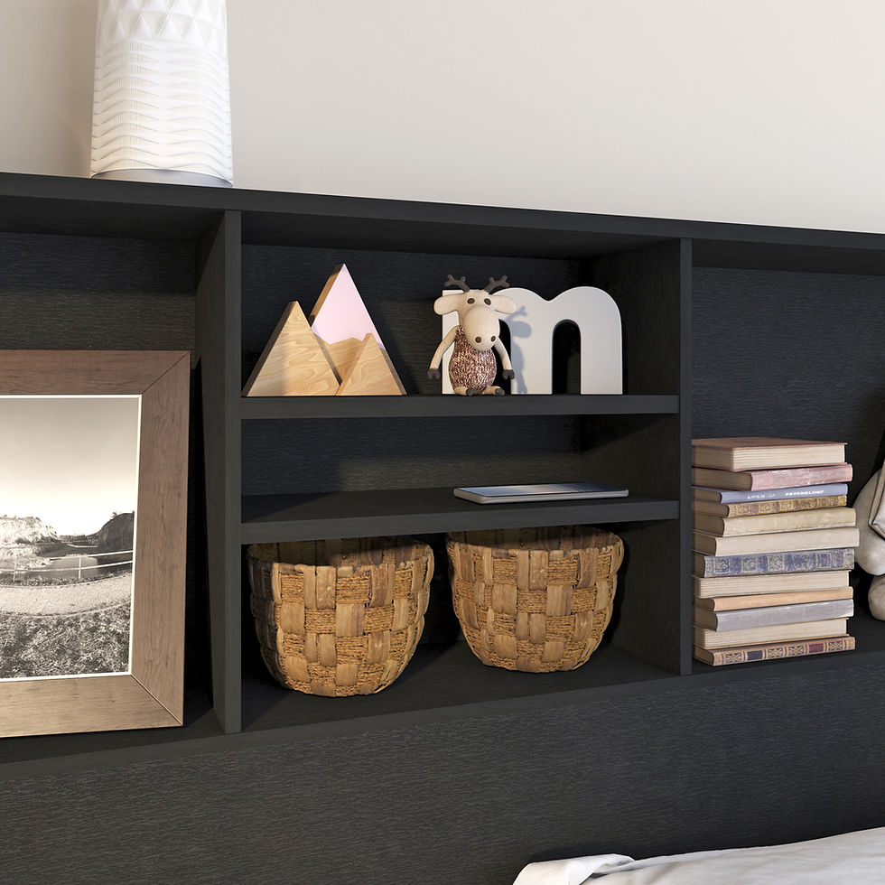 Miniatura: CABECERA LIBRERO - BARI. Cabecera Queen Size con Librero Organizador Negro