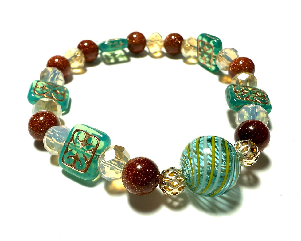 Vintage Mural Verdigris Czech Beads with Healing sandstone beads