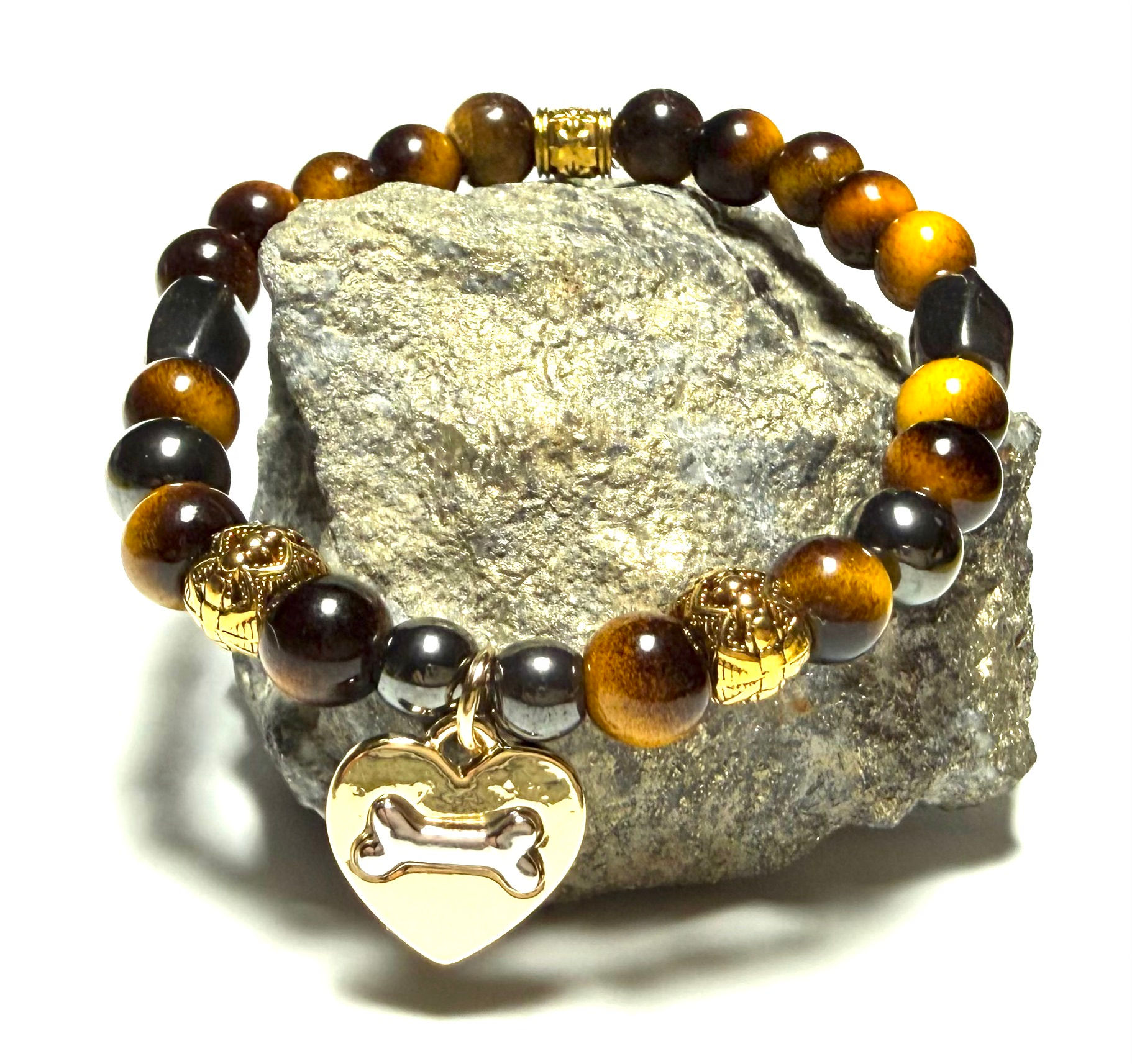Hematite & Tiger Eye Loyal Heart Bracelet
