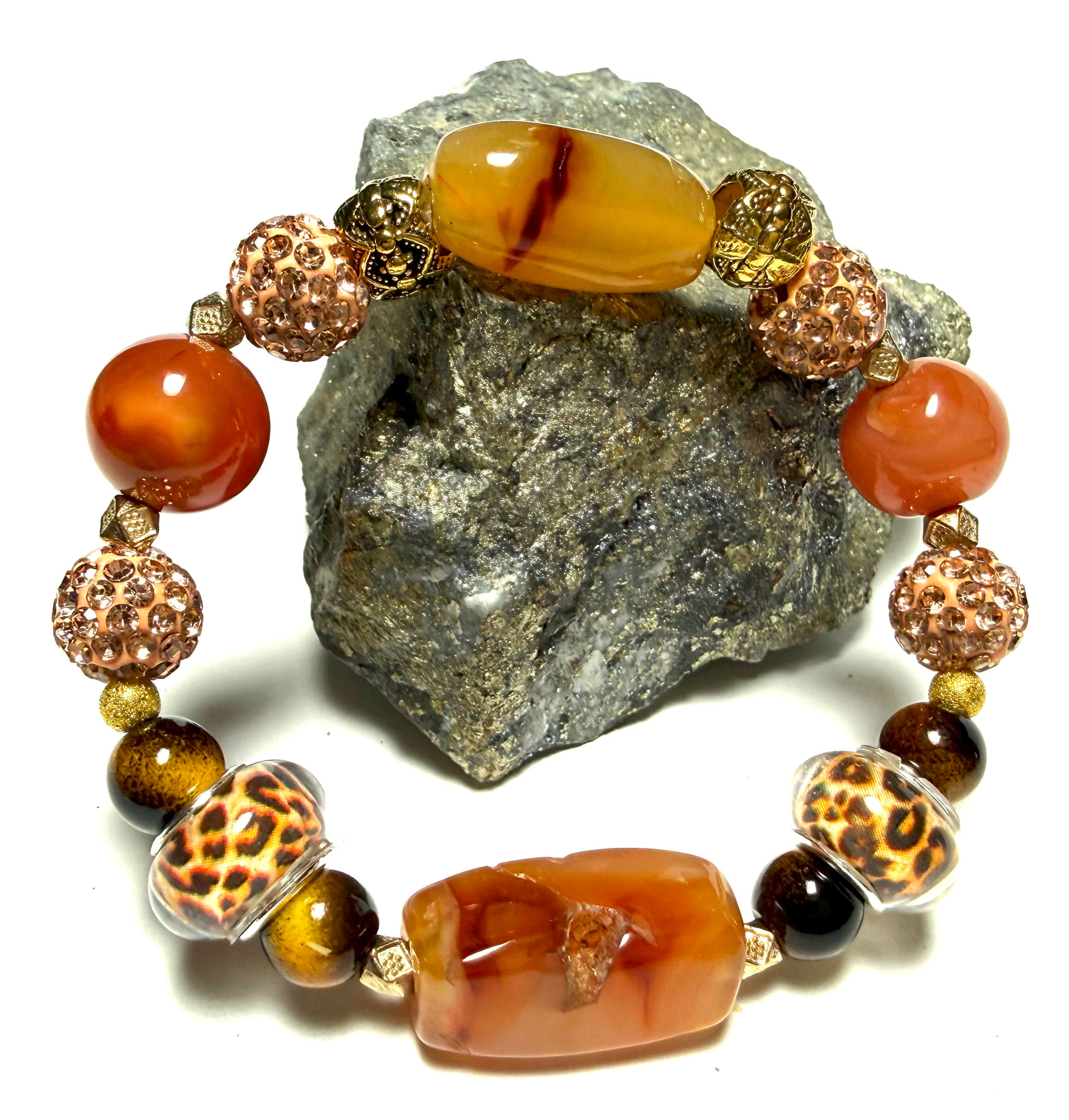 Golden Wild – Vintage Carnelian & Leopard Luxe Bracelet