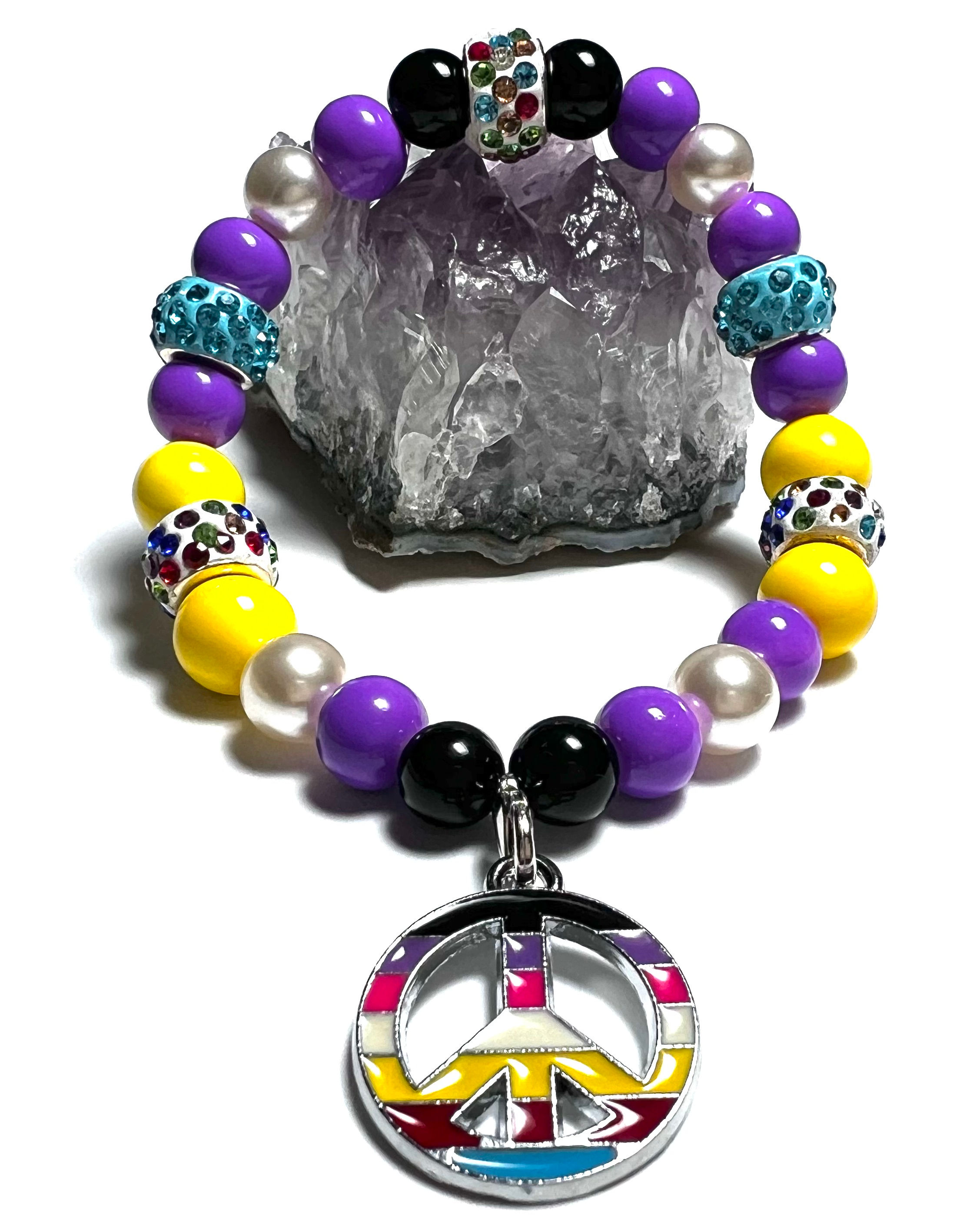 Peace charm with semi precious beads and rhinestones