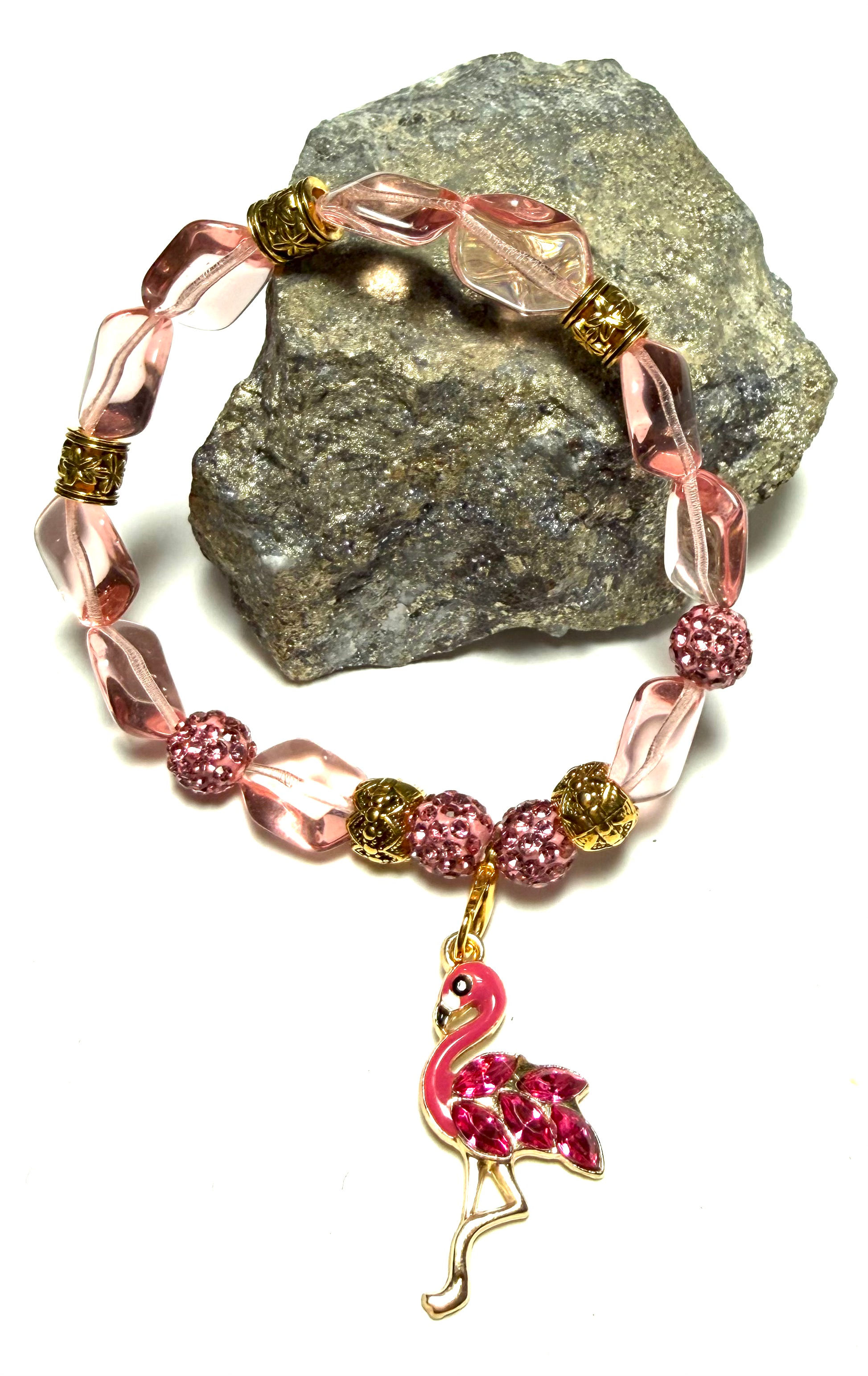 Pink Flamingo – Vintage Bead Charm Bracelet