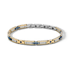 Bracciale uomo in Acciaio, ceramica blu, PVD giallo, zirconi blu della collezione Ceramik Comete Gioielli