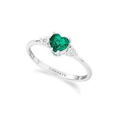 Anello cuore in Oro bianco, Diamanti e Smeraldo ricristallizzato della collezione Storia di Luce Colore Comete Gioielli