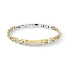 Bracciale uomo in acciaio e PVD giallo con piastra centrale portafortuna collezione Black Gold Comete Gioielli