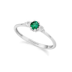 Anello in Oro bianco, Diamanti e Smeraldo ricristallizzato della collezione Storia di Luce Colore Comete Gioielli