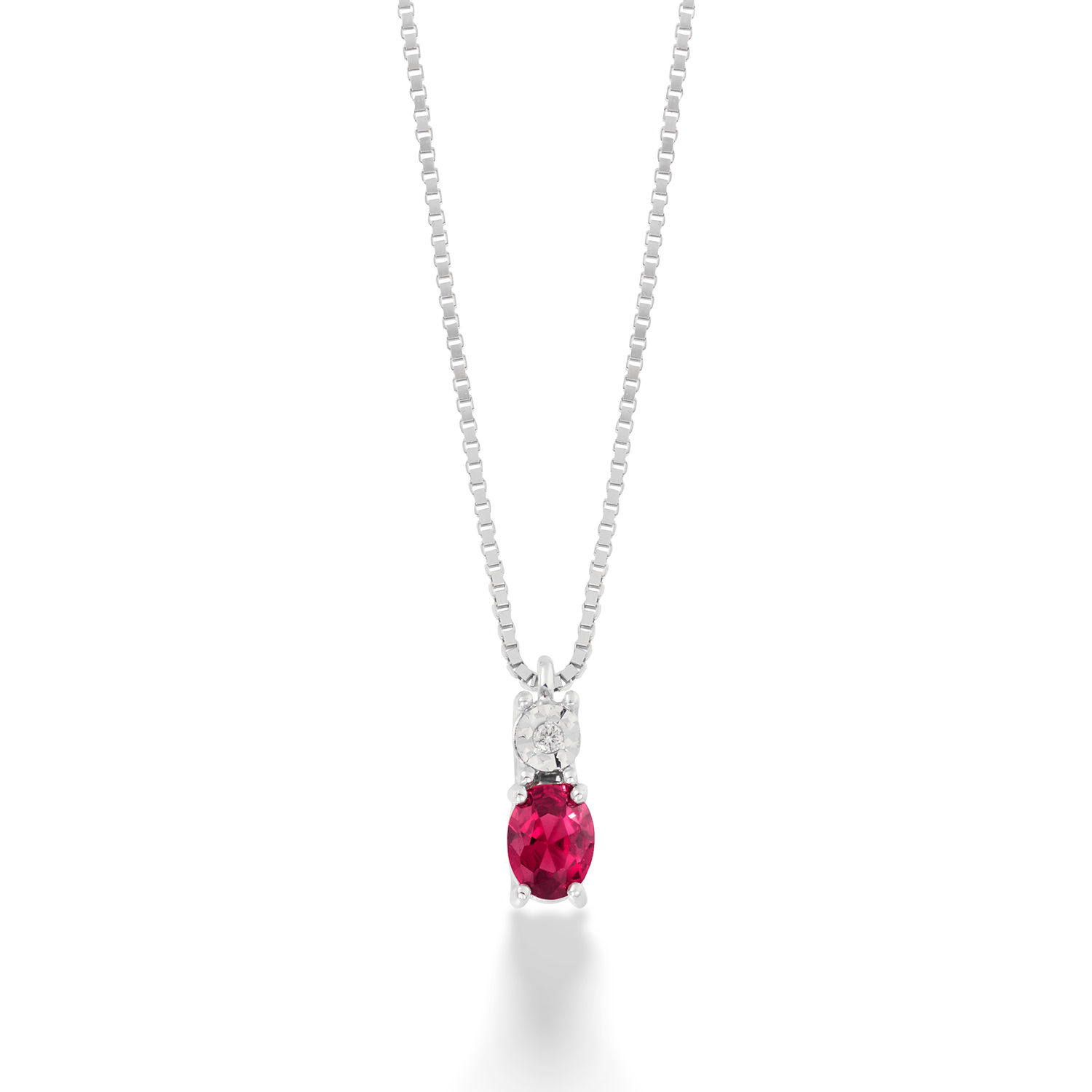 Girocollo donna oro bianco 375 diamante rubino ricristallizzato portafortuna Comete Gioielli