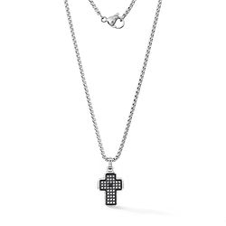 Girocollo uomo portafortuna con croce in Acciaio, PVD nero e zirconi bianchi collezione Black Gold Comete Gioielli