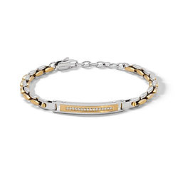 Bracciale uomo in Acciaio, zirconi bianchi e pvd giallo portafortuna collezione Black Gold Comete Gioielli