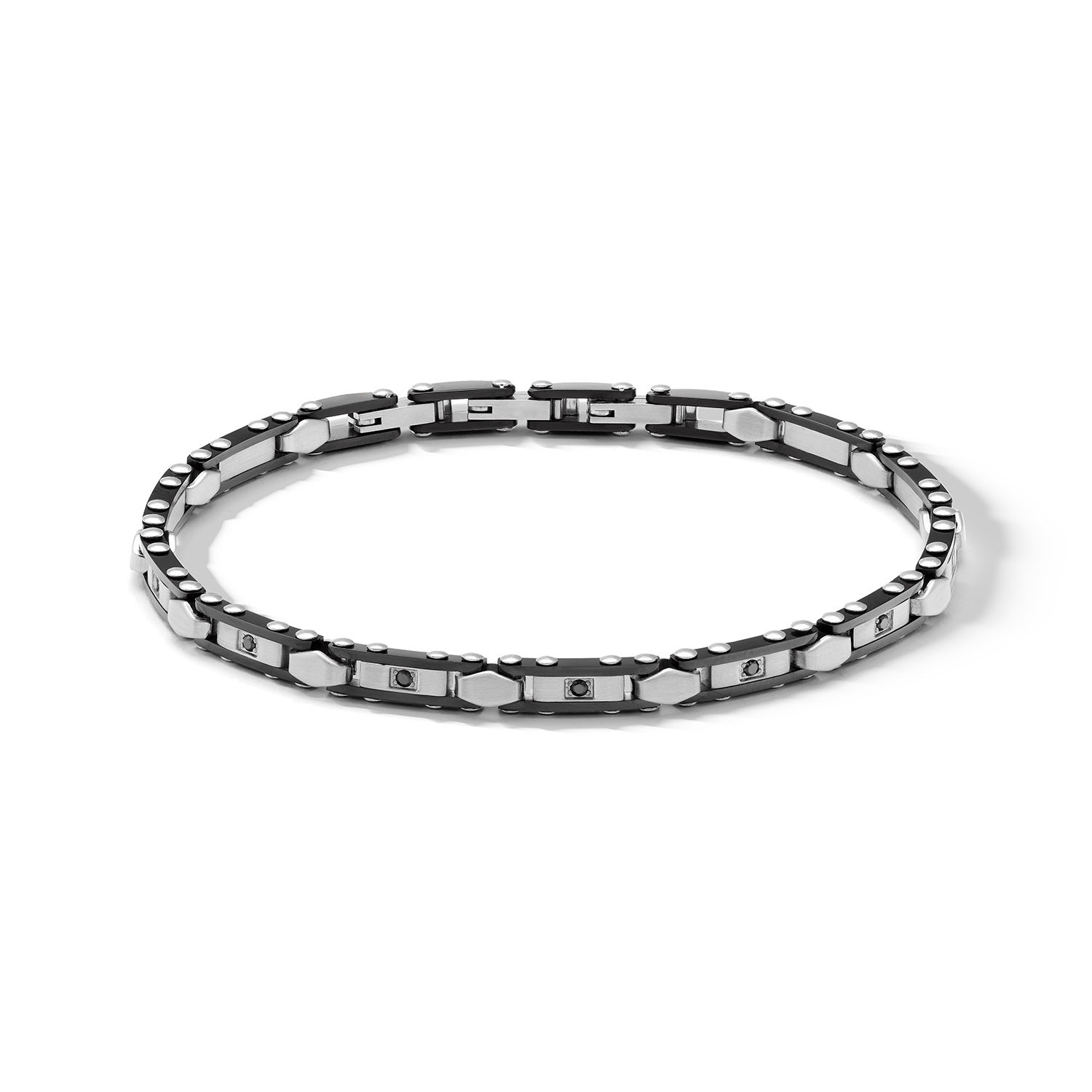 Bracciale uomo in Acciaio, Pvd nero, zirconi neri regalo portafortuna collezione Suits Comete Gioielli