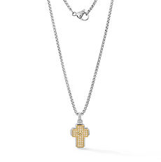 Girocollo uomo con croce portafortuna in Acciaio, Pvd giallo e Zirconi bianchi collezione Black Gold Comete Gioielli
