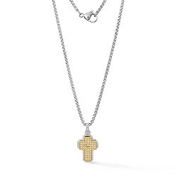 Girocollo uomo con croce portafortuna in Acciaio, Pvd giallo e Zirconi bianchi collezione Black Gold Comete Gioielli