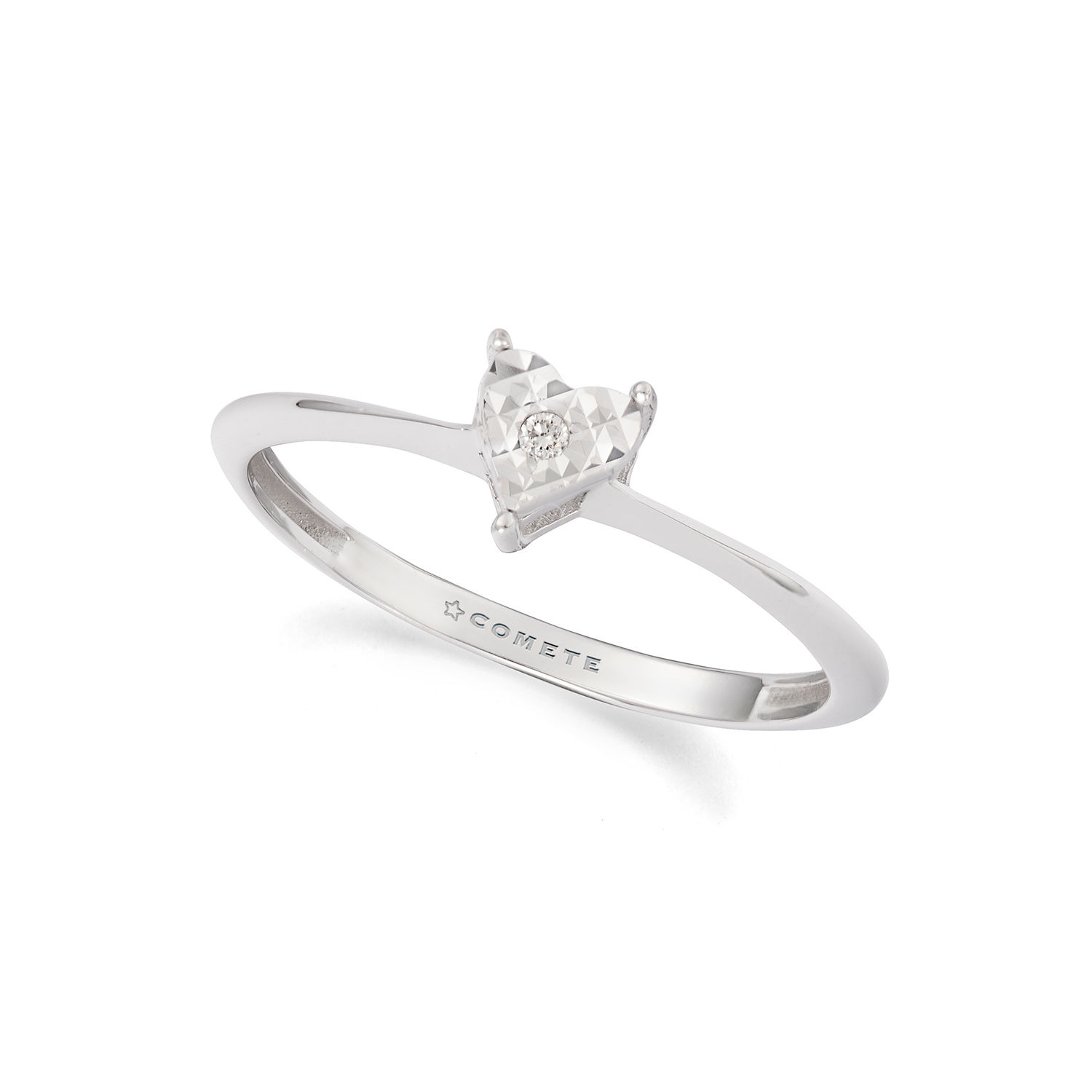 Anello cuore in Oro bianco 375 e Diamante Comete Gioielli regalo portafortuna