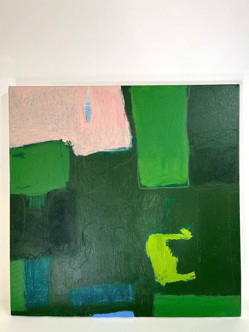 Thumbnail: colorful abstract art. expressive painting. acrylic painting, oil pastel & pencil on gallery-wrapped canvas.