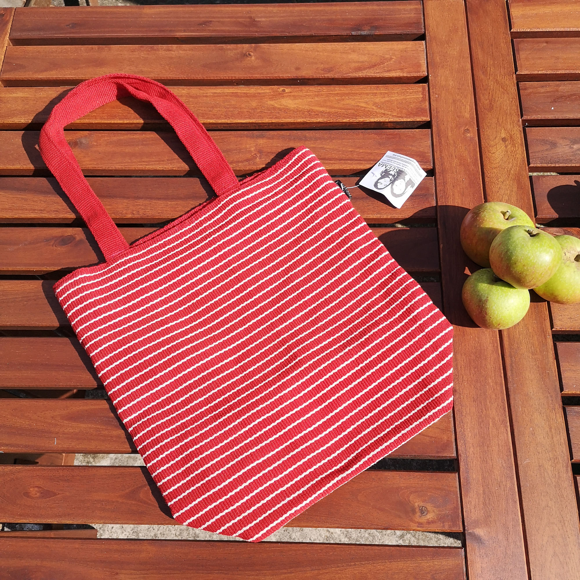 Medium Tote Bag : Red with White Stripe