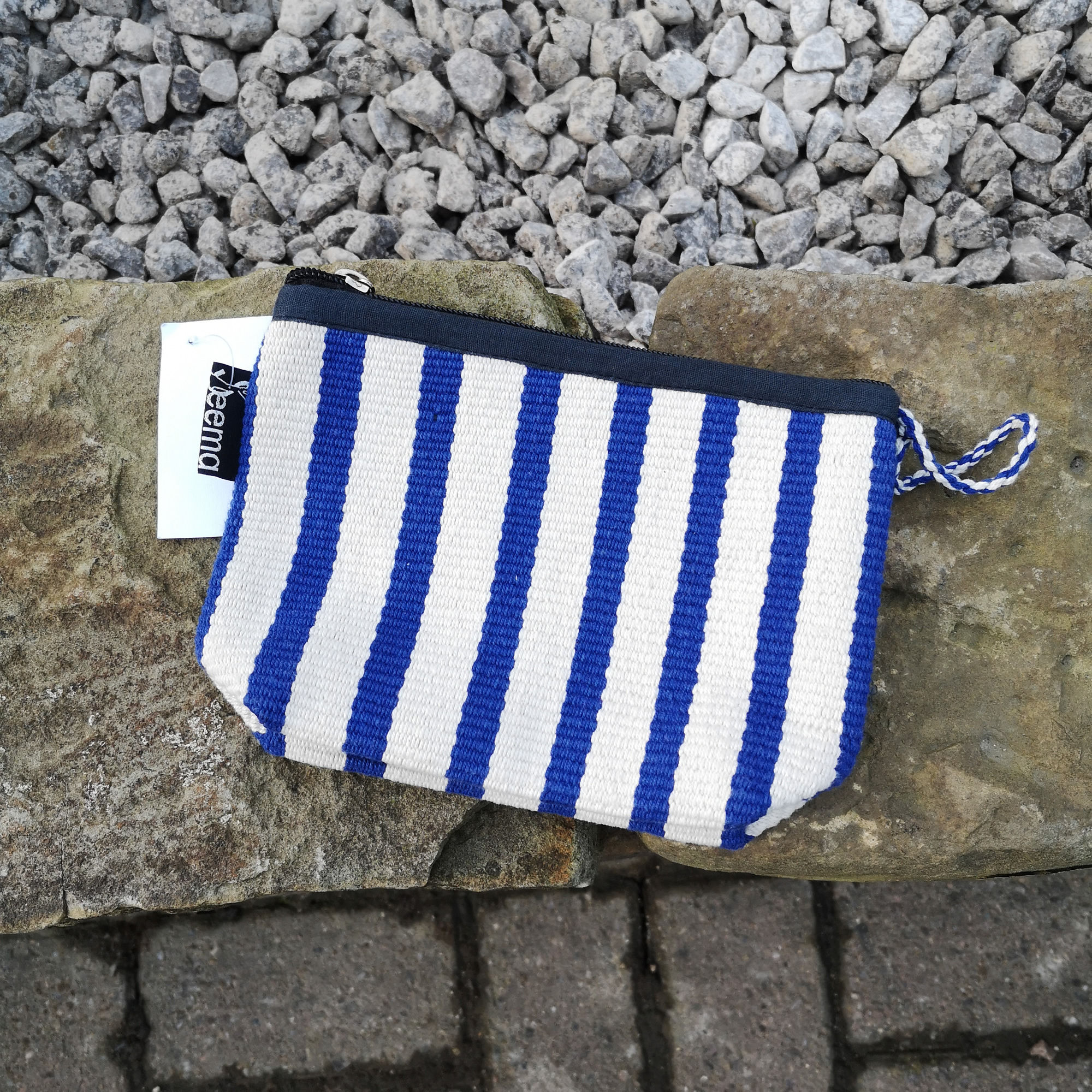 Small Pouch - White & Blue Stripes