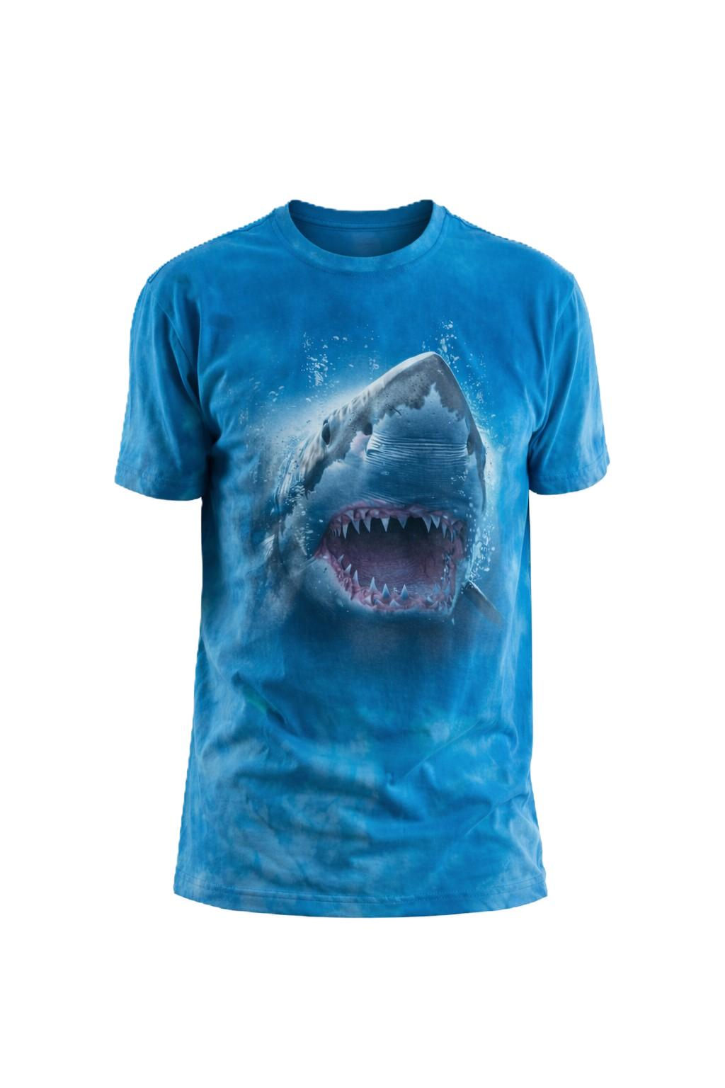 Wild Style Mens 100% Cotton Cloud-Wash Tie Dye Great White Shark Graphic T-Shirt