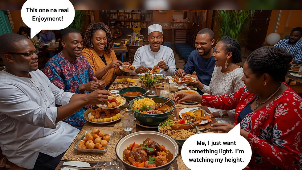 AI generated image of a scene depicting Nigerians happily dining at a restaurant