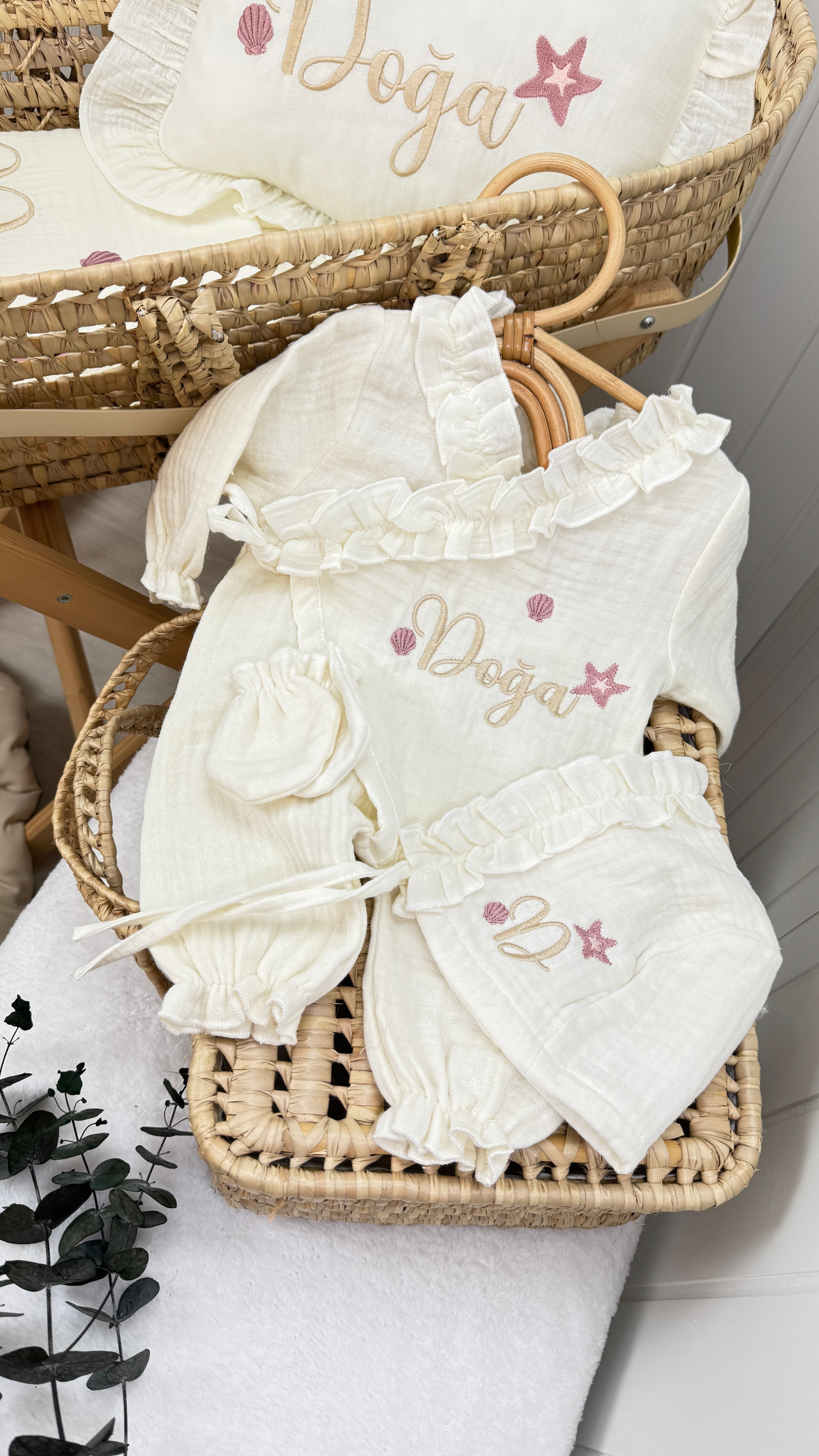 Müslin tulum şapka eldiven seti