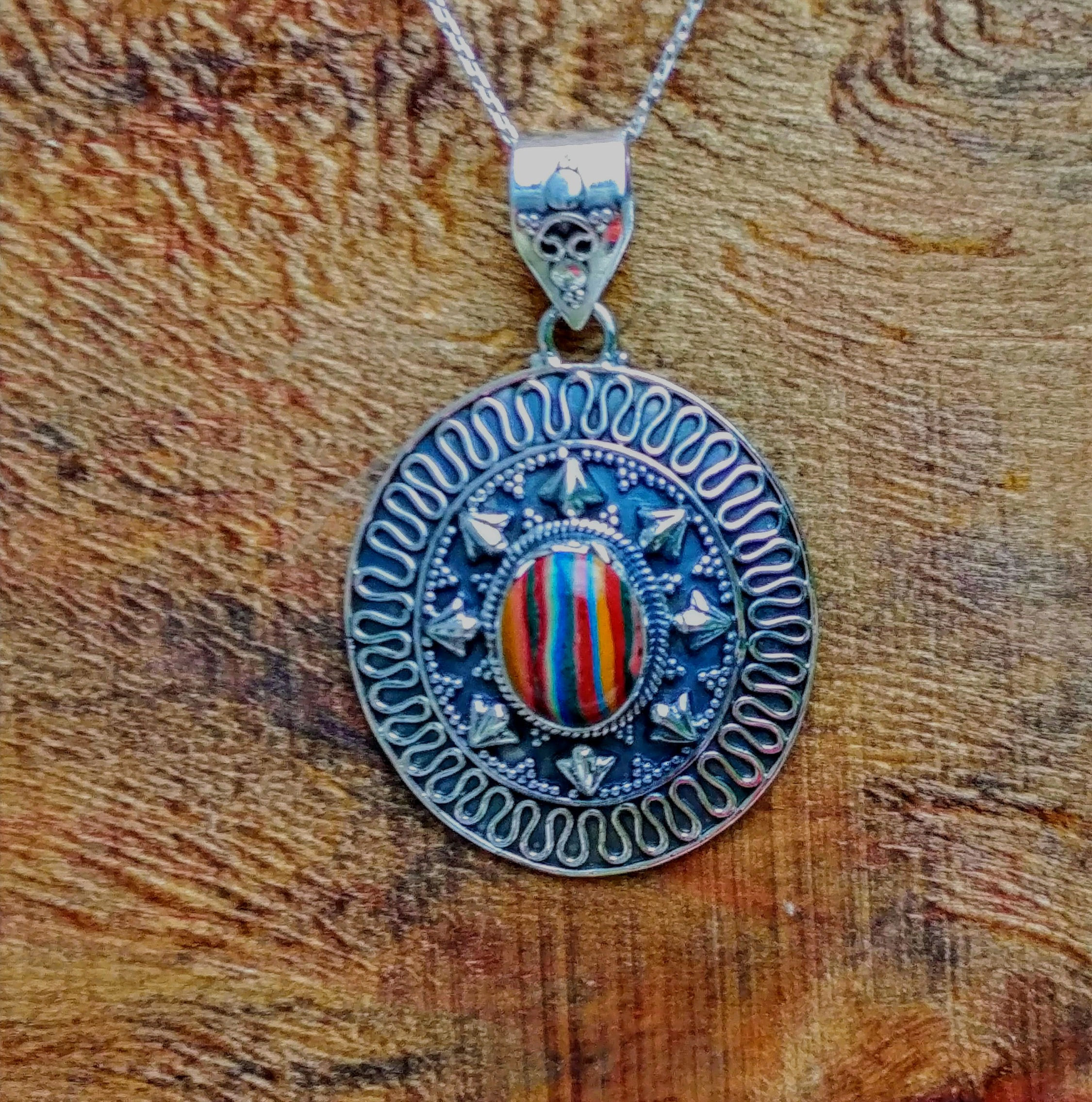 Natural Calsilica Stone Medallion Pendent