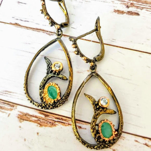Artisan Emerald Dolphin Play Earrings