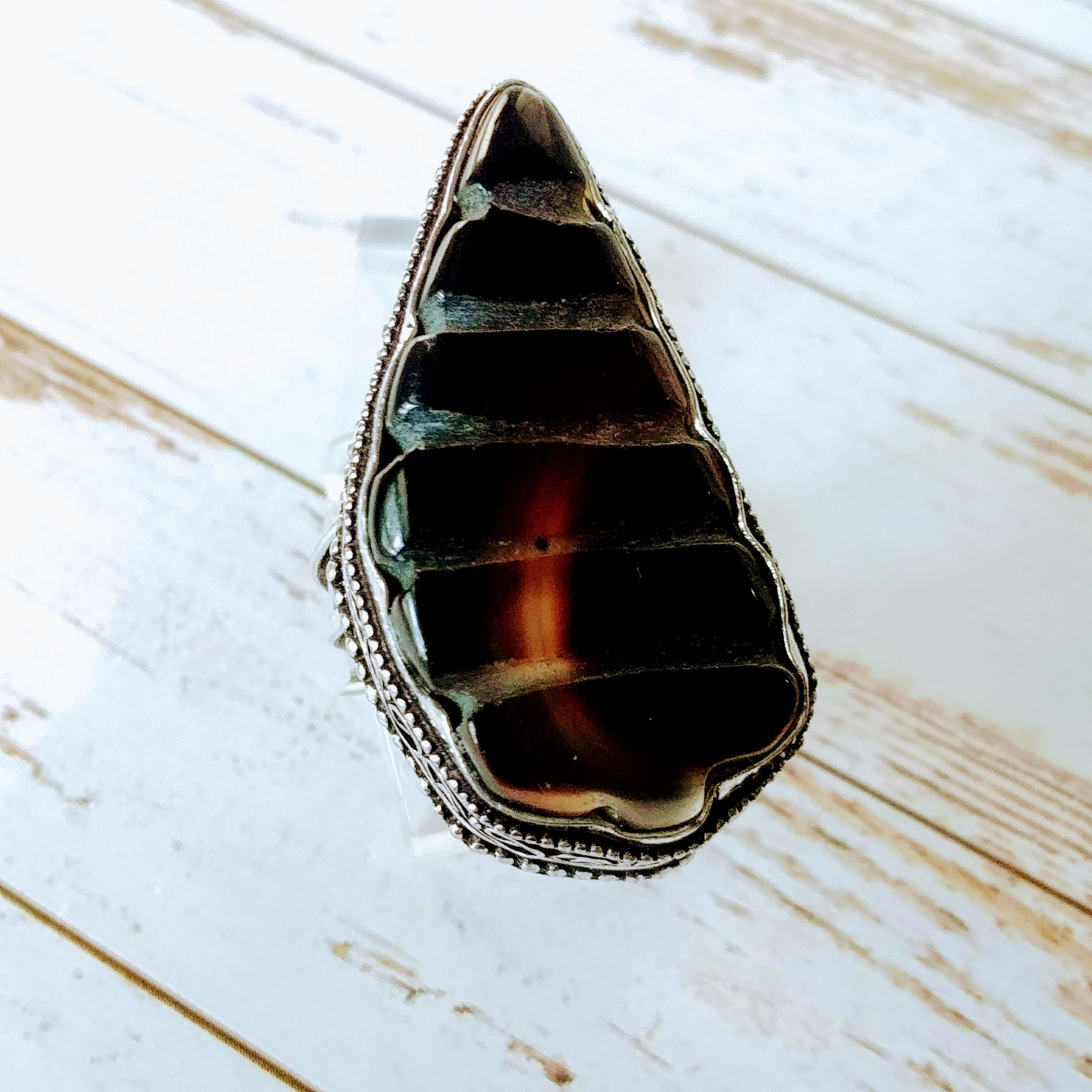 Carved Black Onyx Sterling Ring