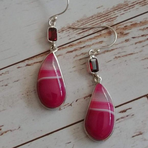 Thumbnail: Pink Botswana Agate & Garnet Earrings