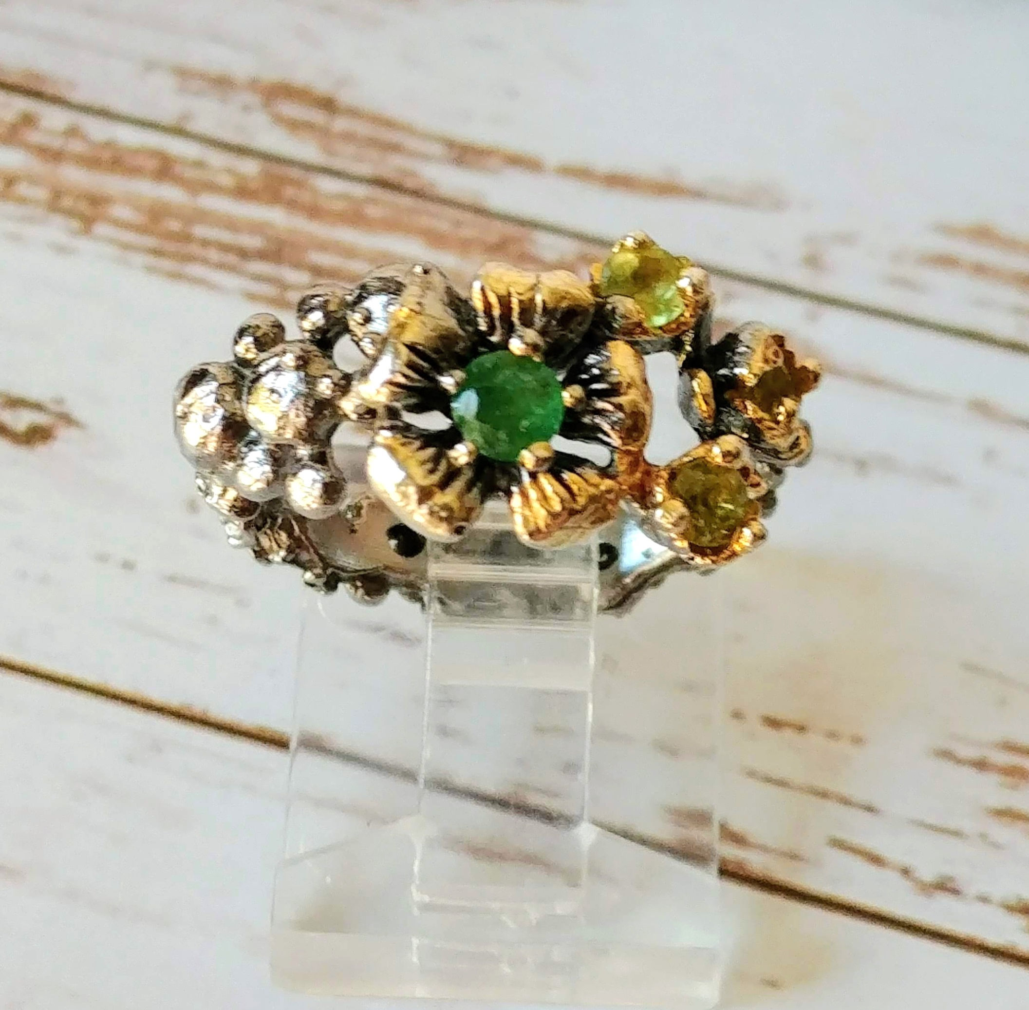 Artisan 2- Tone Emerald & Peridot Floral Ring