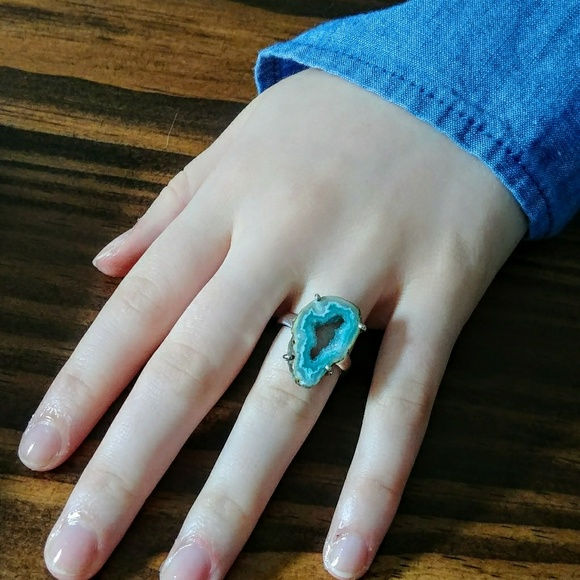 Thumbnail: Marine Blue Geode Druzy Ring