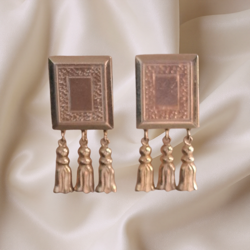 Pair of vintage gold-tone rectangular tassel drop earrings
