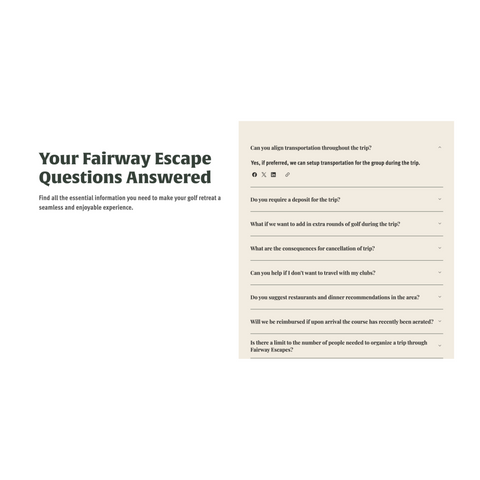 Fairway Escapes website screenshot.
