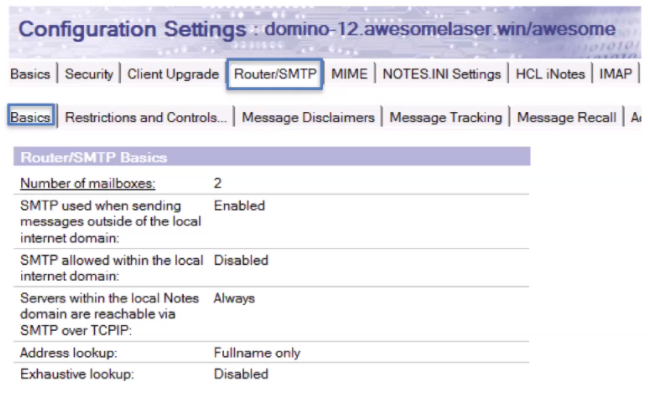 Email server settings interface showing configuration options like SMTP, number of mailboxes, and address lookup in a software dashboard.