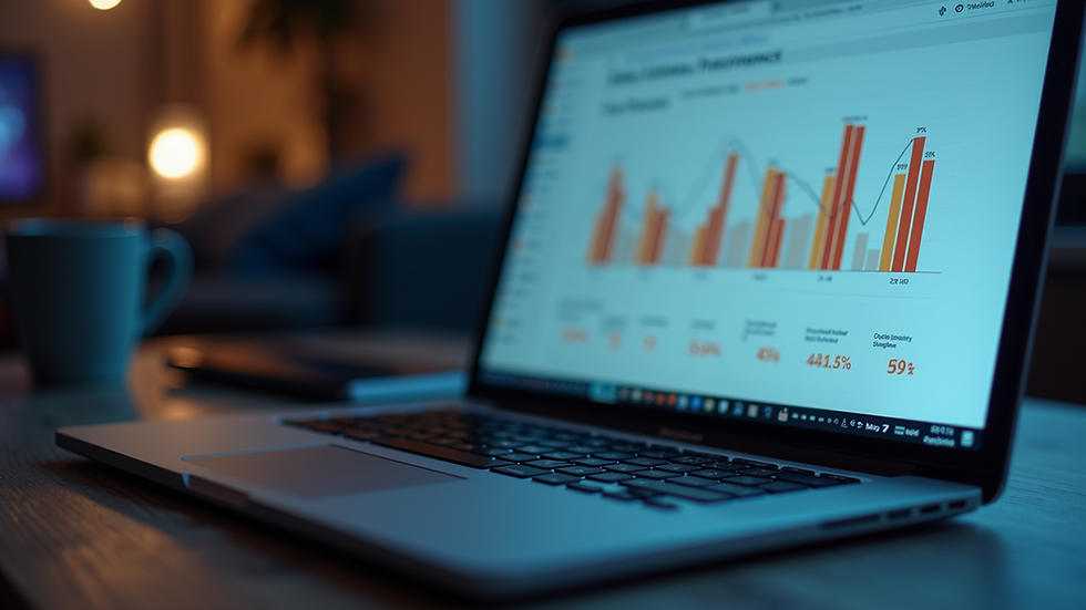 Eye-level view of a laptop screen displaying web performance metrics