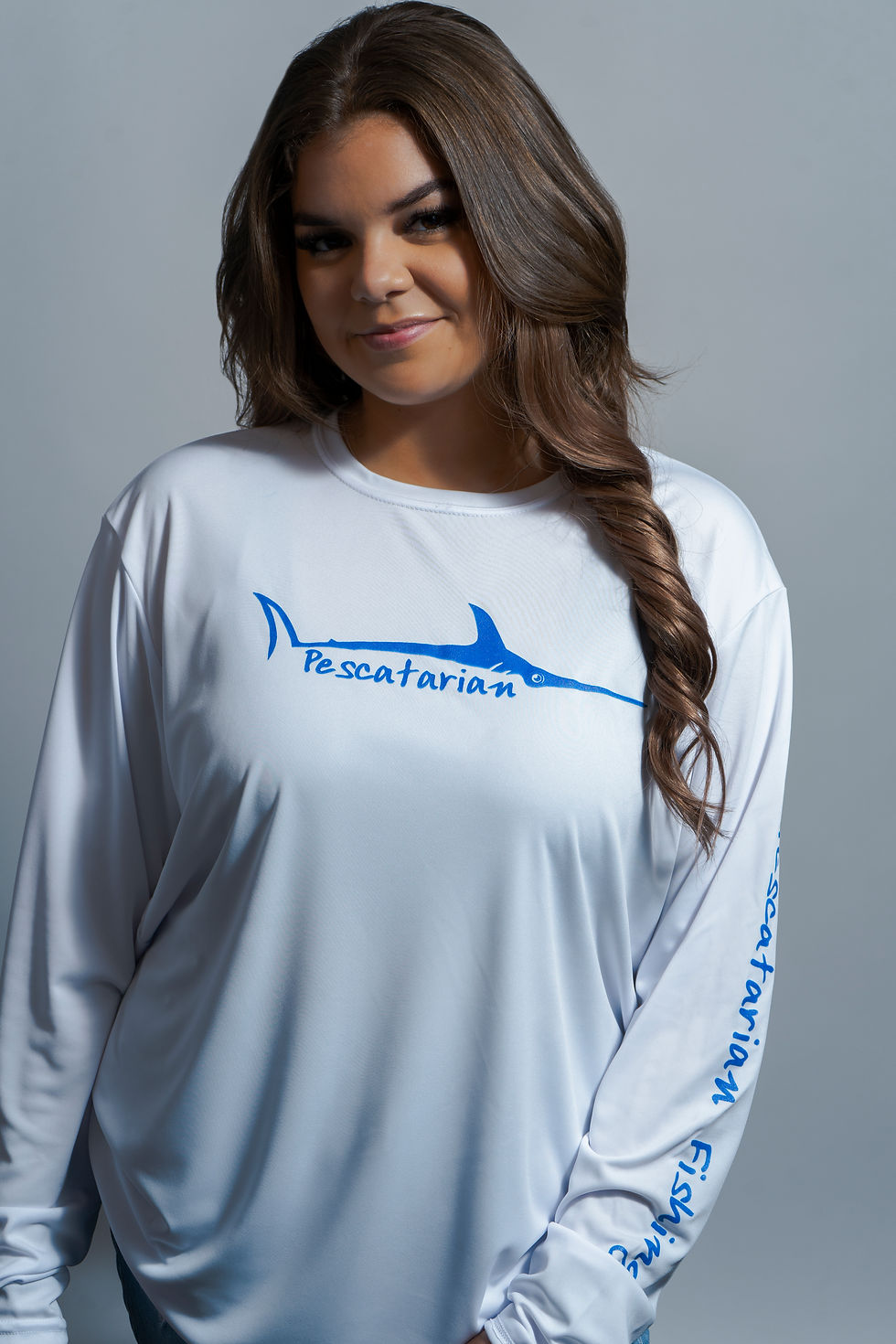 Thumbnail: Pescatarian Fishing Performance Long Sleeve - WHT/BLU