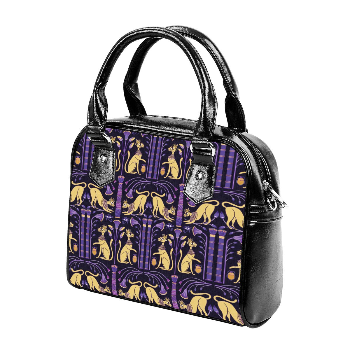 Black Egyptian Cats Classic Vegan Leather Satchel