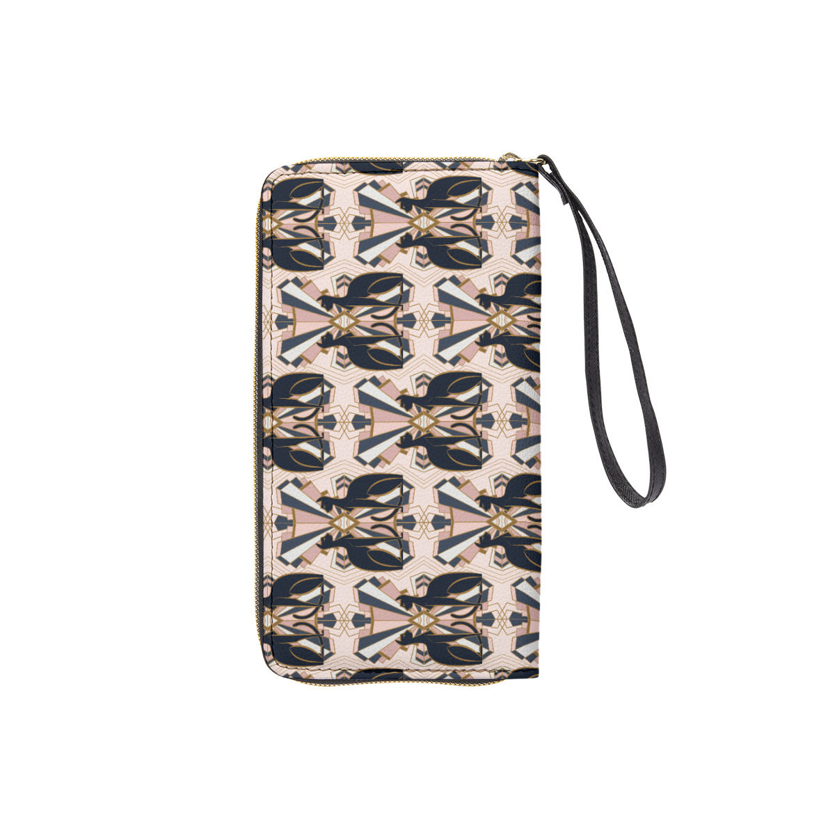 Art Deco Cats in Pink Long Wallet With Black Hand Strap