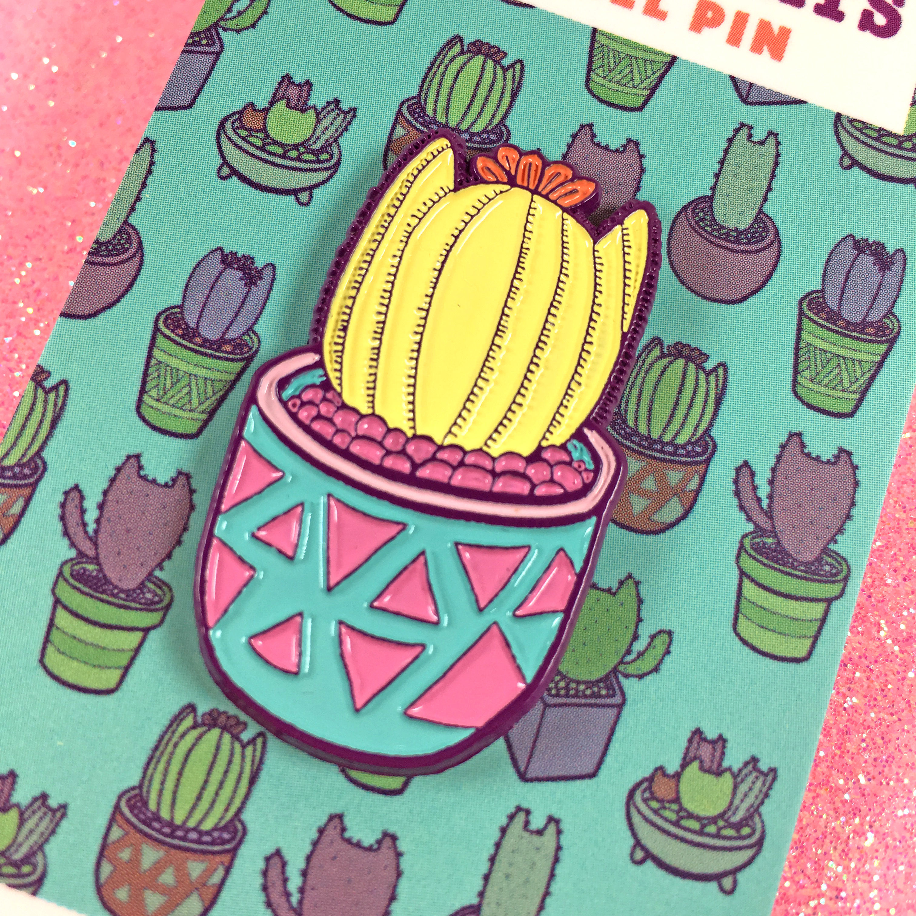 Yellow Cactus Cat Enamel Pin