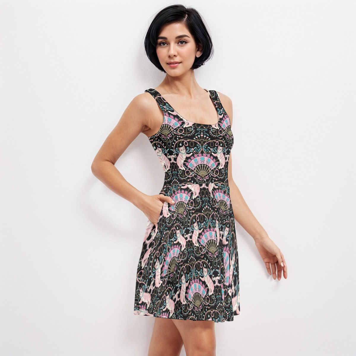 RococoKittens in Black Pocket Skater Dress